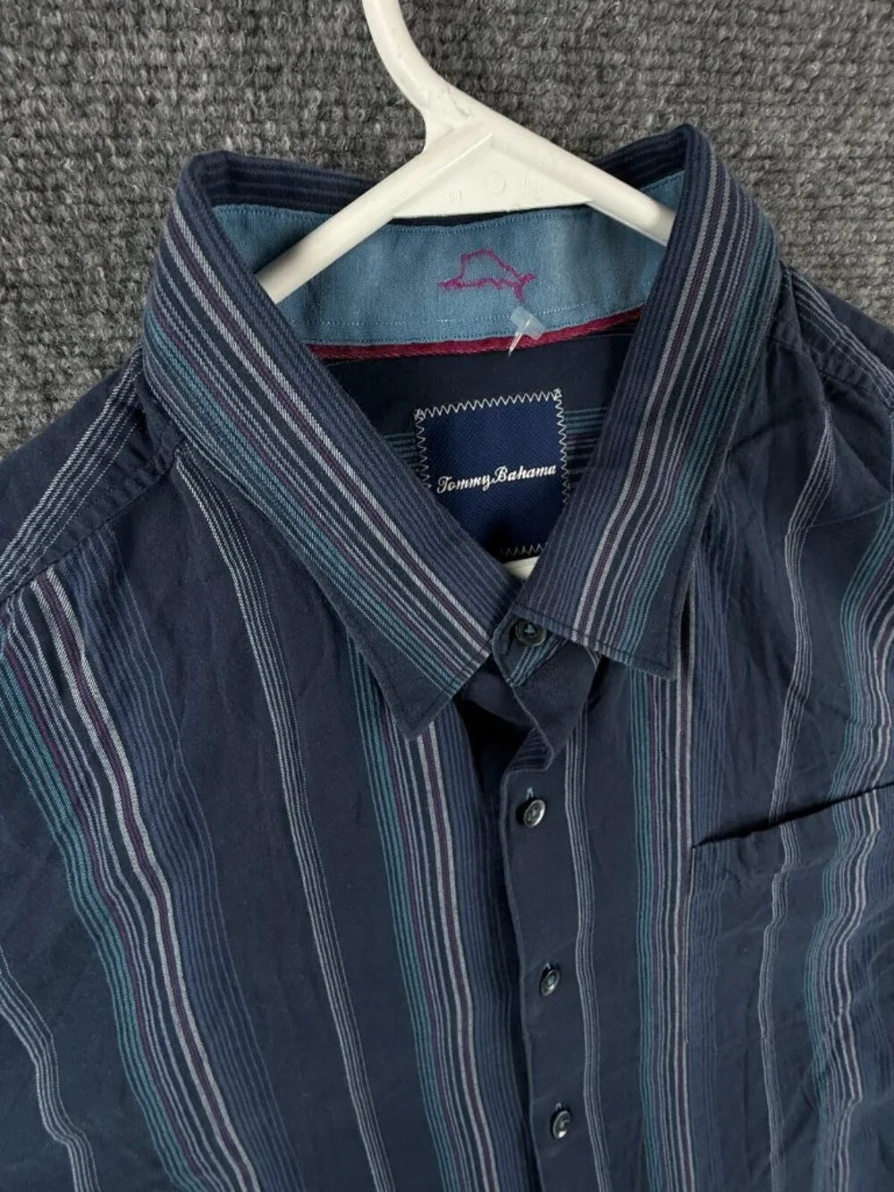 Tommy Bahama Silk Cotton Button Up Shirt Men Long Sleeve Striped Blue XL Adult